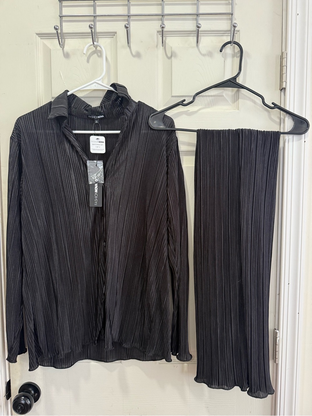 Black Pleated Wide Leg Pants with Matching Pleated Top